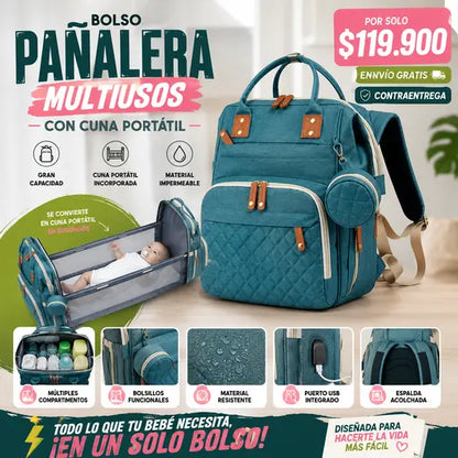 Bolso Pañalera Multiusos Con Cuna Portátil 💼👶