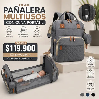 Bolso Pañalera Multiusos Con Cuna Portátil 💼👶